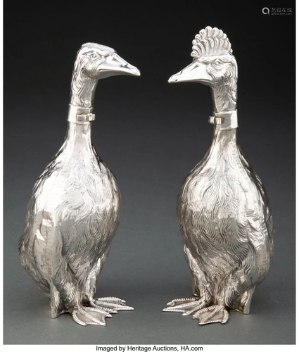 74329: A Pair of Spanish Goose-Form Silver Decanters, p