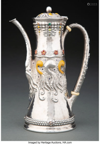 74080: A Tiffany & Co. Enameled Silver Coffee Pot Attri