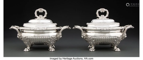 74108: A Rare Pair of Paul Storr Silver Sauce Tureens,