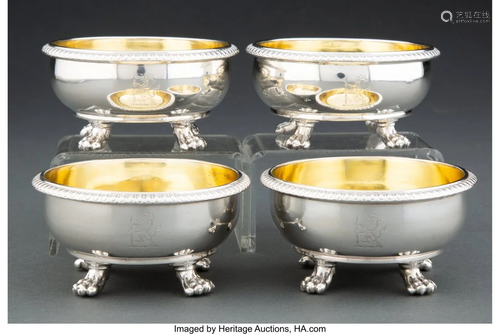 74109: Four Paul Storr Partial Gilt Silver Salt Cellars