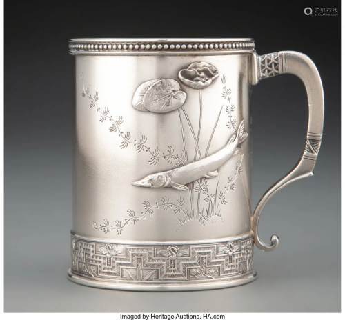 74068: A Tiffany & Co. Satin Silver Mug with Applied Aq