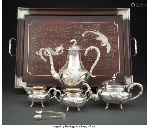 74221: A Five-Piece Chinese Export Silver Tea Set with