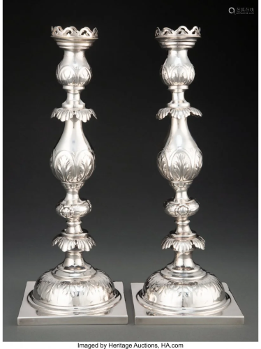 74215: A Pair of Fraget Silver Plated Candlesticks, Pol