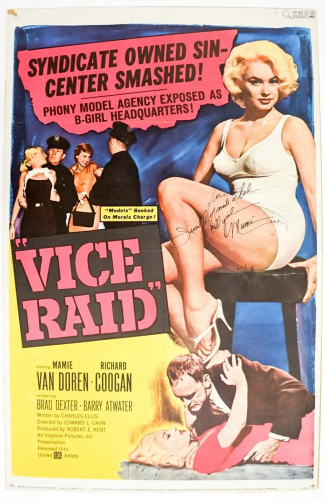 Mamie Van Doren in Vice Raid Signed Poster