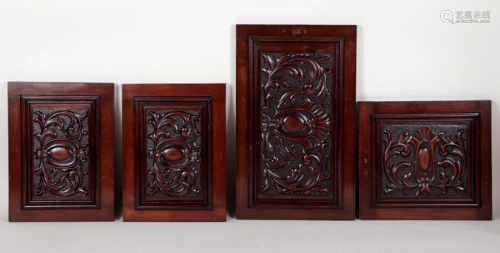 FOUR CARVED WALNUT CABINET DOORS C.1910