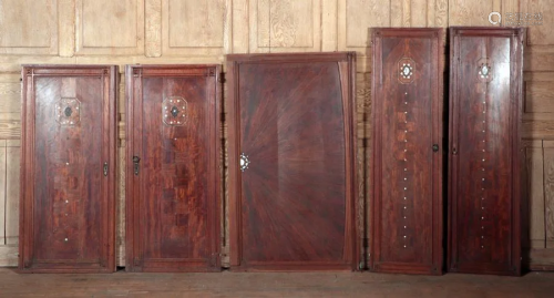 FIVE INLAID FRENCH CABINET DOORS MANNER MAJORELLE