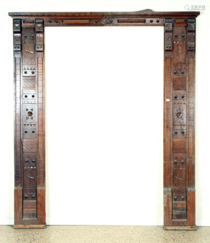 CARVED WALNUT EASTLAKE STYLE DOOR SURROUND C.1880