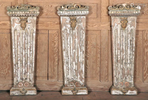 SET 3 PAINTED AND FLUTED WOOD PILASTERS C.1900