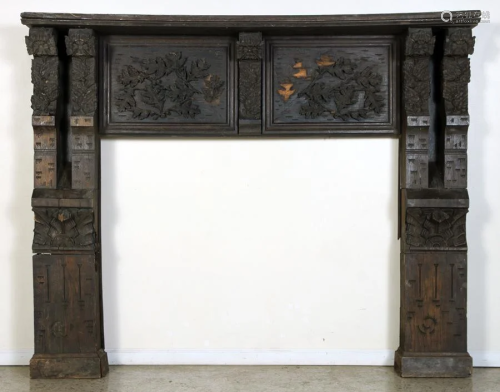 CARVED OAK FIRE PLACE MANTLE DESIGNED BY FURNESS