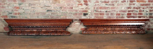 PAIR CARVED MAHOGANY MANTLE SHELVES OR OVERDOORS