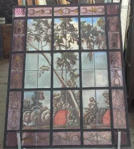 PAINTED LEADED GLASS WINDOW DEPICTING FOREST 1900