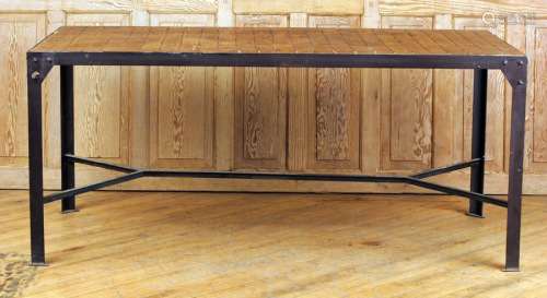 INDUSTRIAL IRON TABLE WOOD TOP