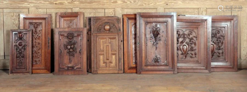 LOT OF OAK AND WALNUT CARVED CABINET DOORS C.1900