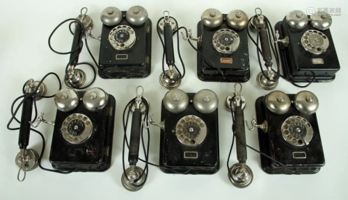 SET OF 6 ROTARY WALL MOUNTED TELEPHONES