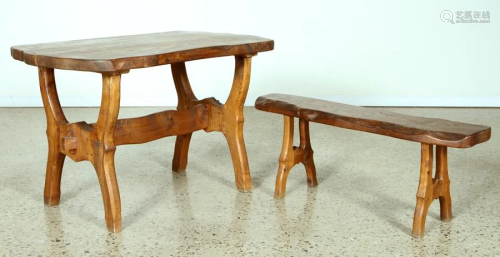 RUSTIC OAK FRENCH TABLE WITH MATCHING BENCH
