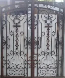 PAIR FRENCH HEAVY WROUGHT IRON GATES ARCH TOP …