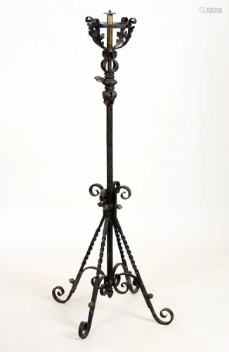 FRENCH WROUGHT IRON BRONZE FLOOR LAMP C.1880