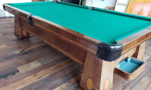 INLAID WALNUT BRUNSWICK POOL TABLE CIRCA 1930