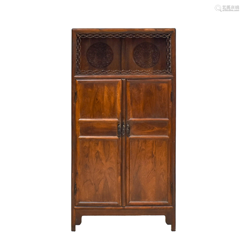 HUANGHUALI CARVED OPEN SHELF DOUBLE DOOR CABINET