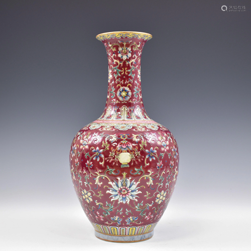 JIAQING RUBY RED FAMILLE ROSE FOUR SEASSONS VASE