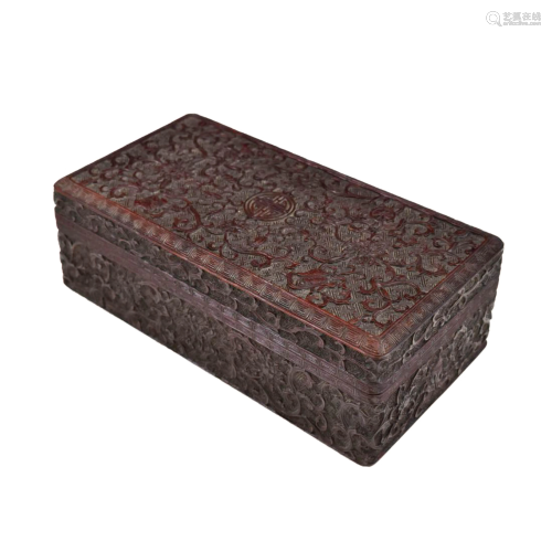 HAND CARVED ZITAN BOX WITH INTRICATE PATTERNING