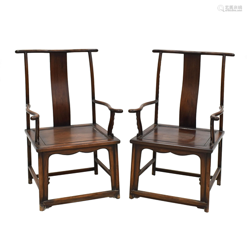 PAIR CHINESE HUANGHUALI OFFICER HAT ARM CHAIRS