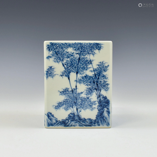 YONGZHENG BLUE & WHITE BAMBOO FOREST SQUARE BRUSH POT