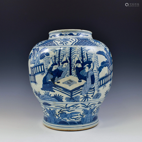 MING BLUE & WHITE FIGURATIVE JAR