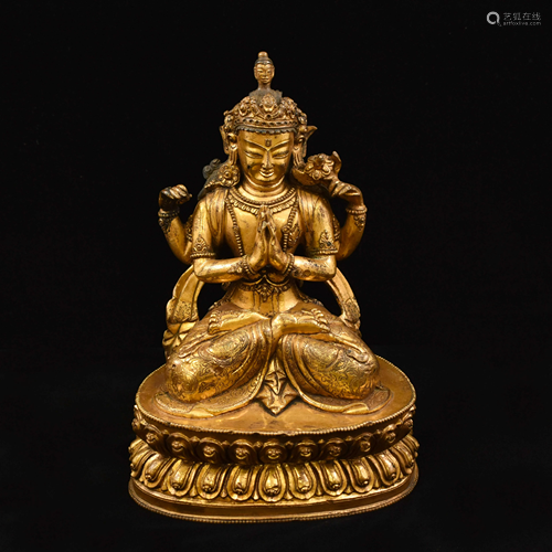 MING YONGLE GILT BRONZE SEATED SHAKYAMUNI BUDDHA