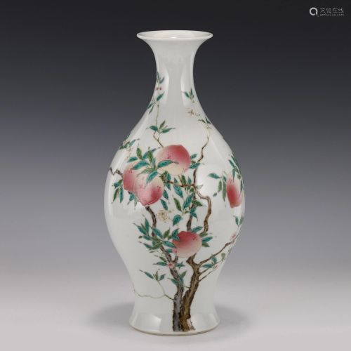 FAMILLE ROSE PEAC ABUNDANT WILLOW VASE