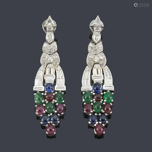 Long earrings with brilliant, triangular, marquis and