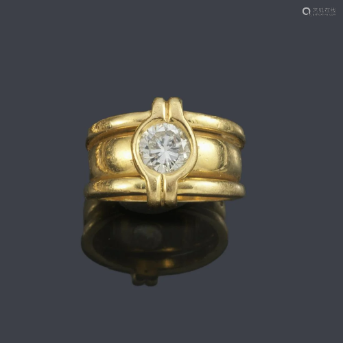 Ring with central brilliant of approx. 0.80 ct in 18K