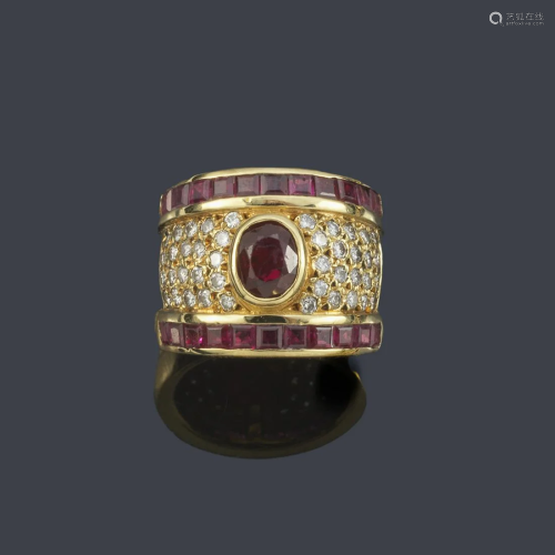 Ring with oval cut ruby of approx. 1.00