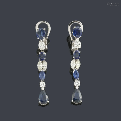 Long earrings with oval cut sapphires, approx. 4.61 ct