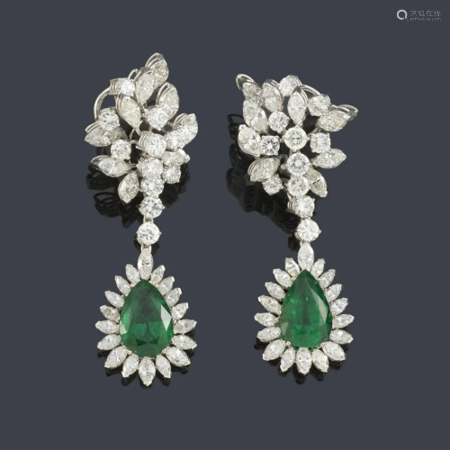Important earrings with a pair of goatee-cut emeralds