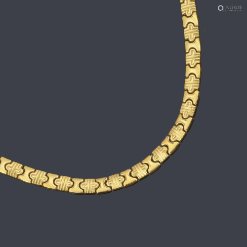 Articulated link necklace with gallon motifs in 18K