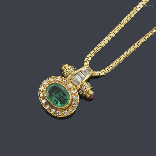 Necklace with oval cut emerald of approx. 1.50 ct with