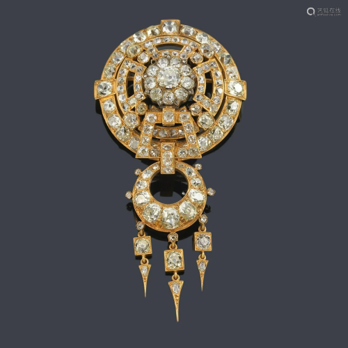 Important brooch with old-cut diamonds and cushion of