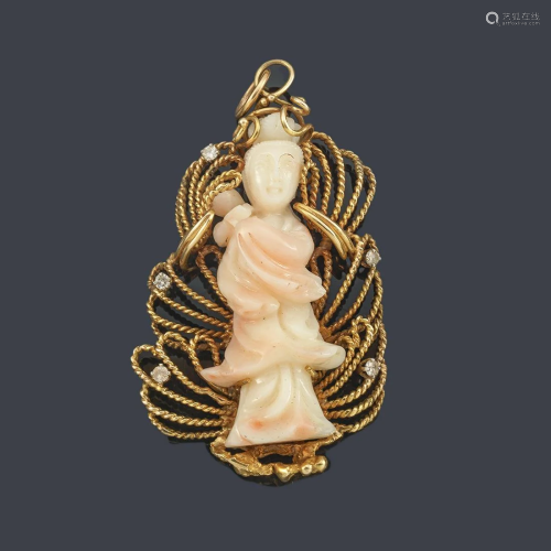 Pendant-brooch with central motif of 'Geisha' made of