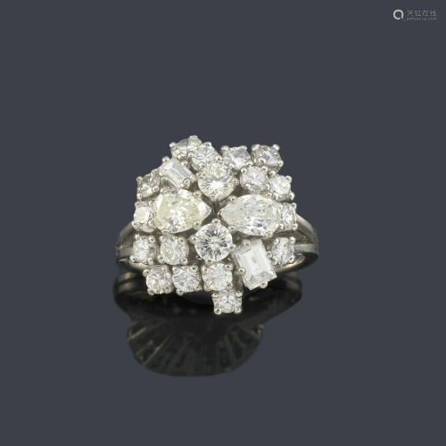 Ring with a knob, brilliant and baguette cut diamonds