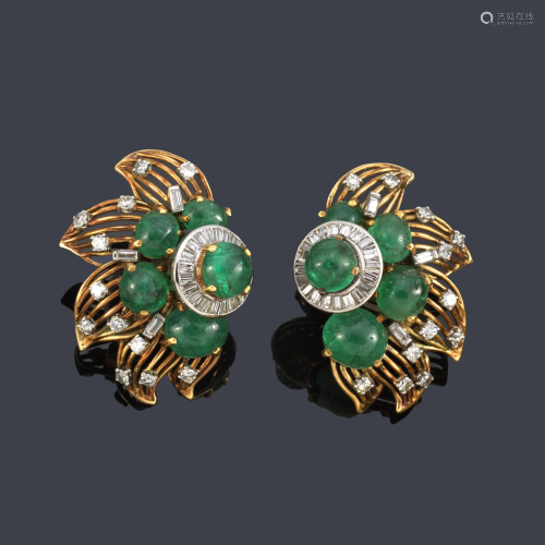 CARTIER Retro earrings with cabochon emeralds and