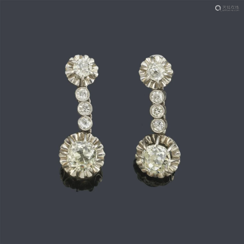 Long earrings with cushion and antique cut diamonds of