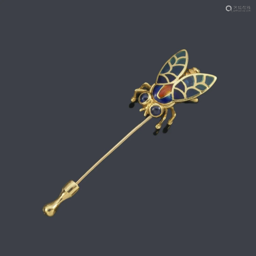 Fly-shaped pin with polychrome enamel 'plique-à