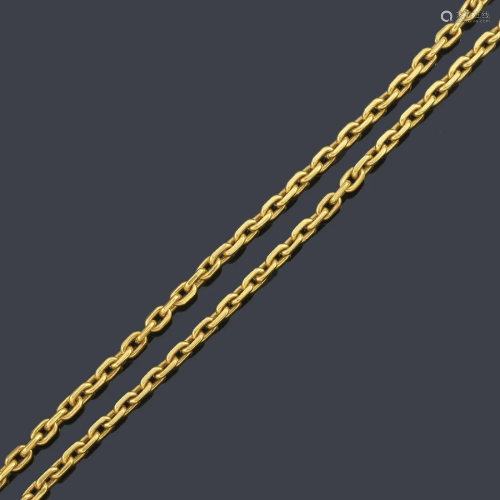 Long chain with oval links in 18K yellow gold.