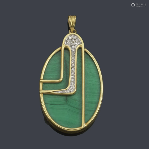 LUIS GIL Oval pendant with malachite and brilliants