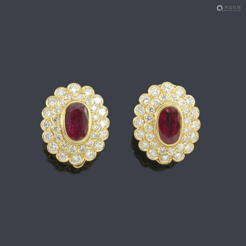 ALDAO Short earrings with a pair of rubies of approx.