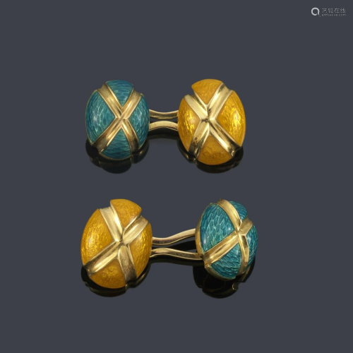 LUIS GIL Oval cufflinks with turquoise and yellow