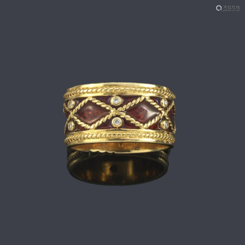 YANES 'Malpica' collection ring with garnet enamel