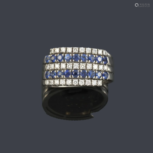 DAMIANI Ring with bands interspersed with diamonds