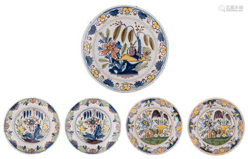 A collection of five polychrome Dutch 'Boerendelft'